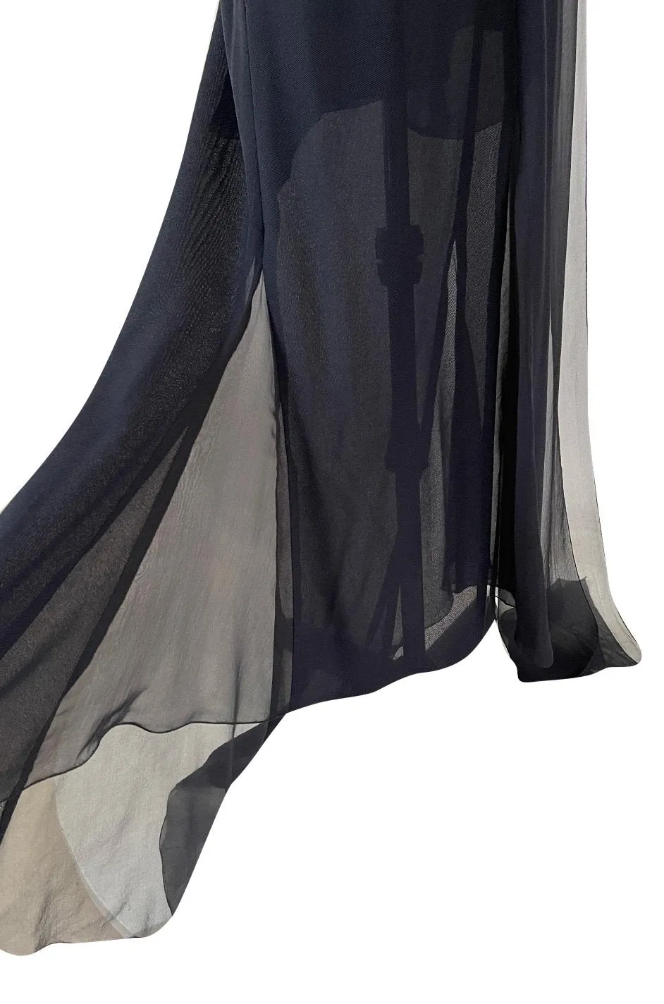Fabulous 2002 Chanel Cruise Collection Stretch Jersey & Draped Silk Chiffon Midnight Blue Dress