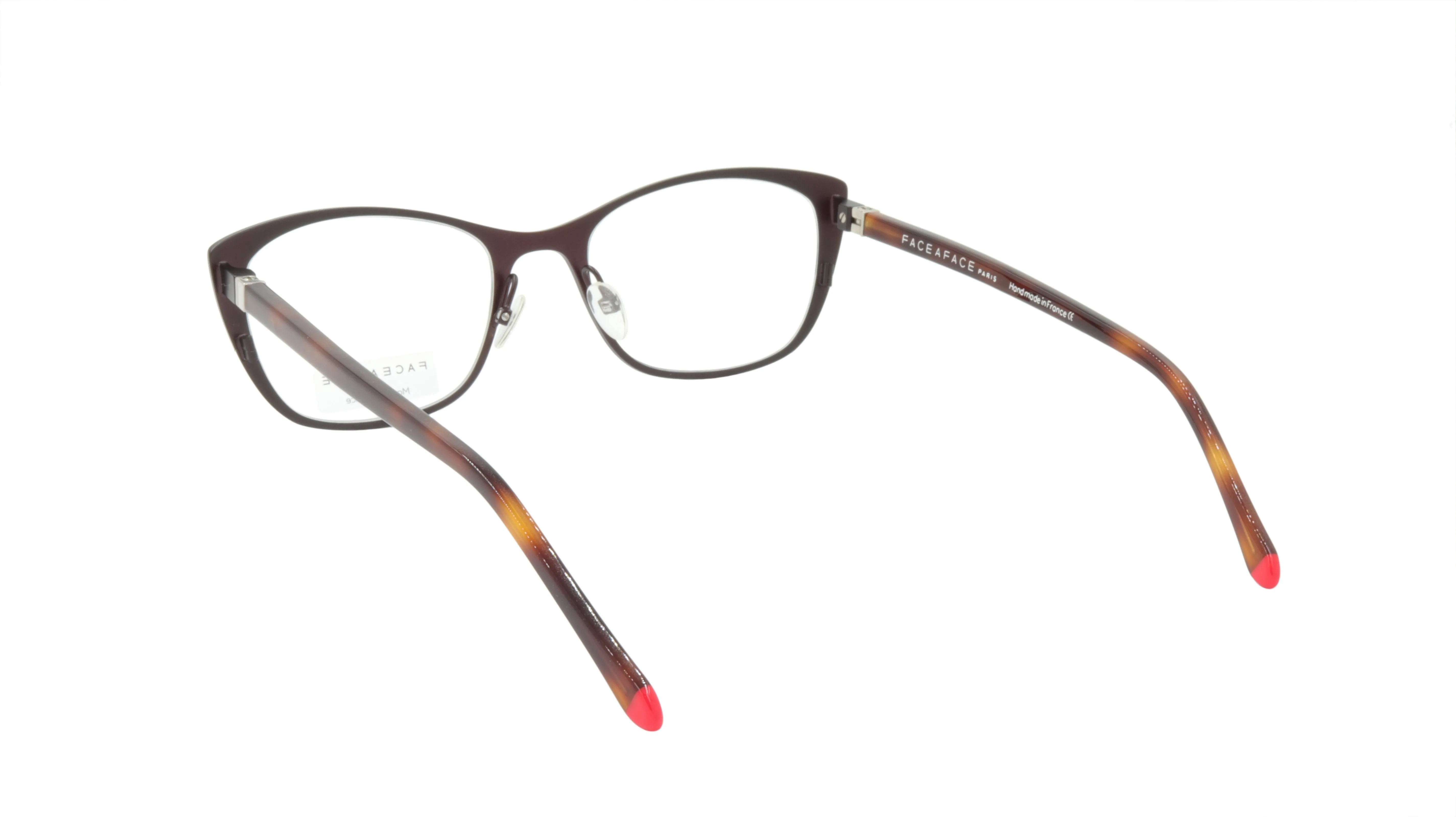Face A Face Eyewear in a Soft Cateye Shape in Dark Aubergine with a Hint of Red