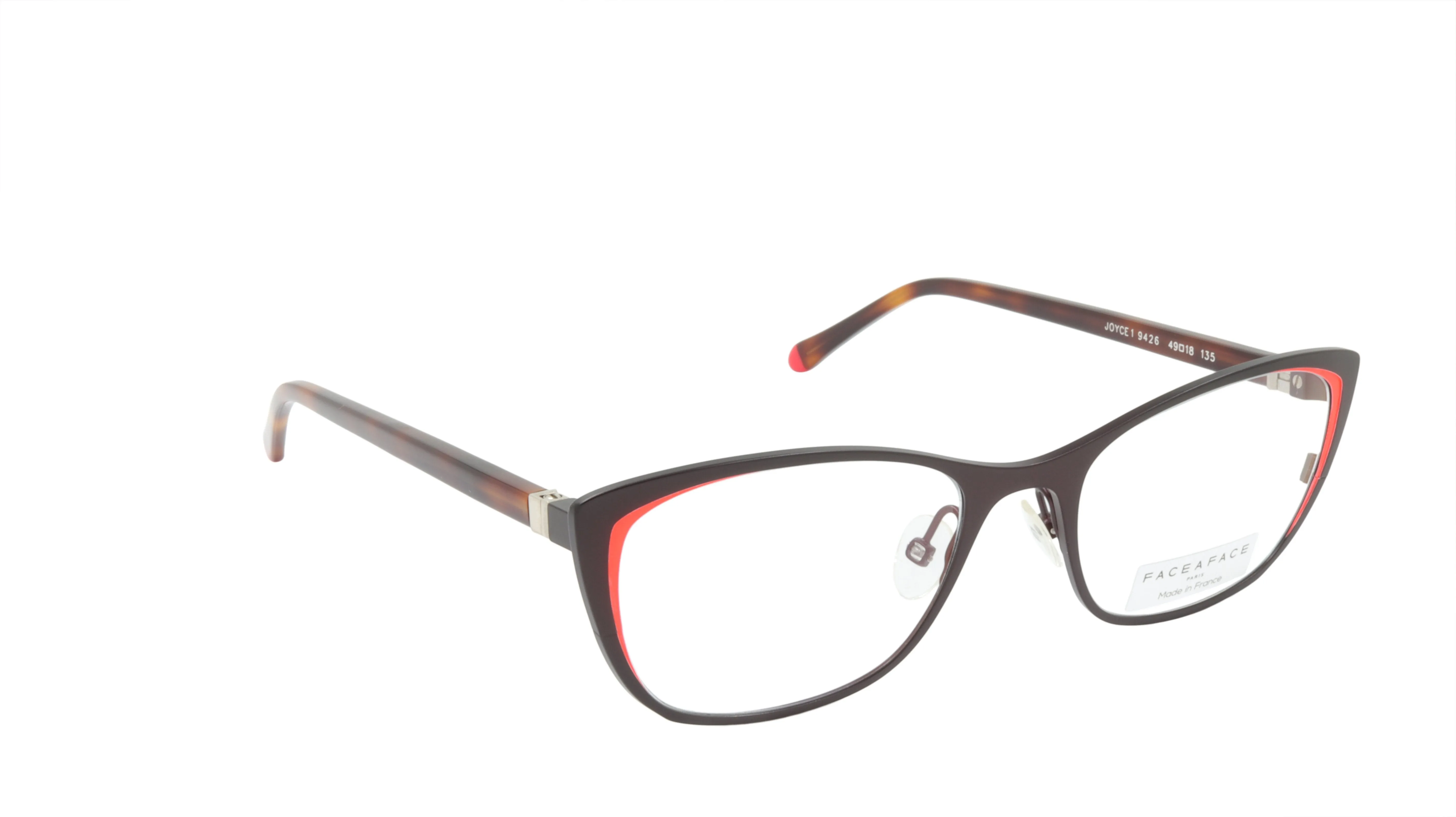 Face A Face Eyewear in a Soft Cateye Shape in Dark Aubergine with a Hint of Red