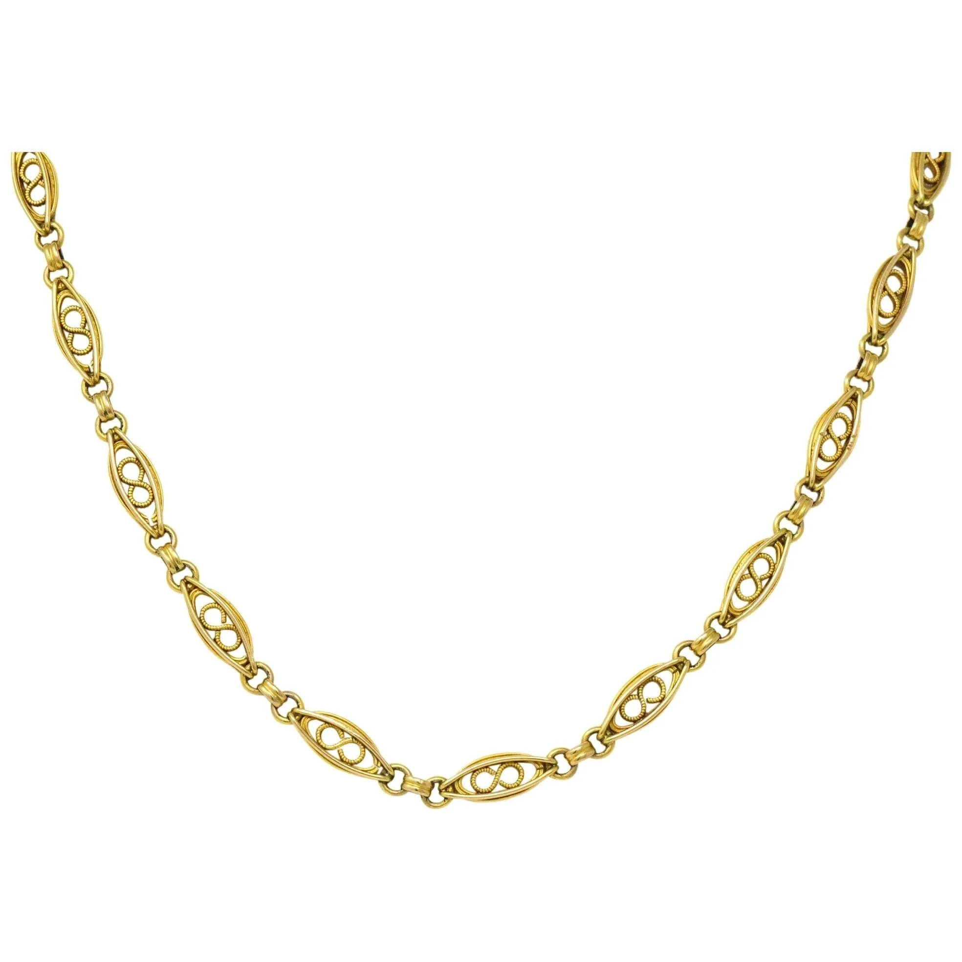 Fancy Victorian 18 Karat Gold Chain Necklace