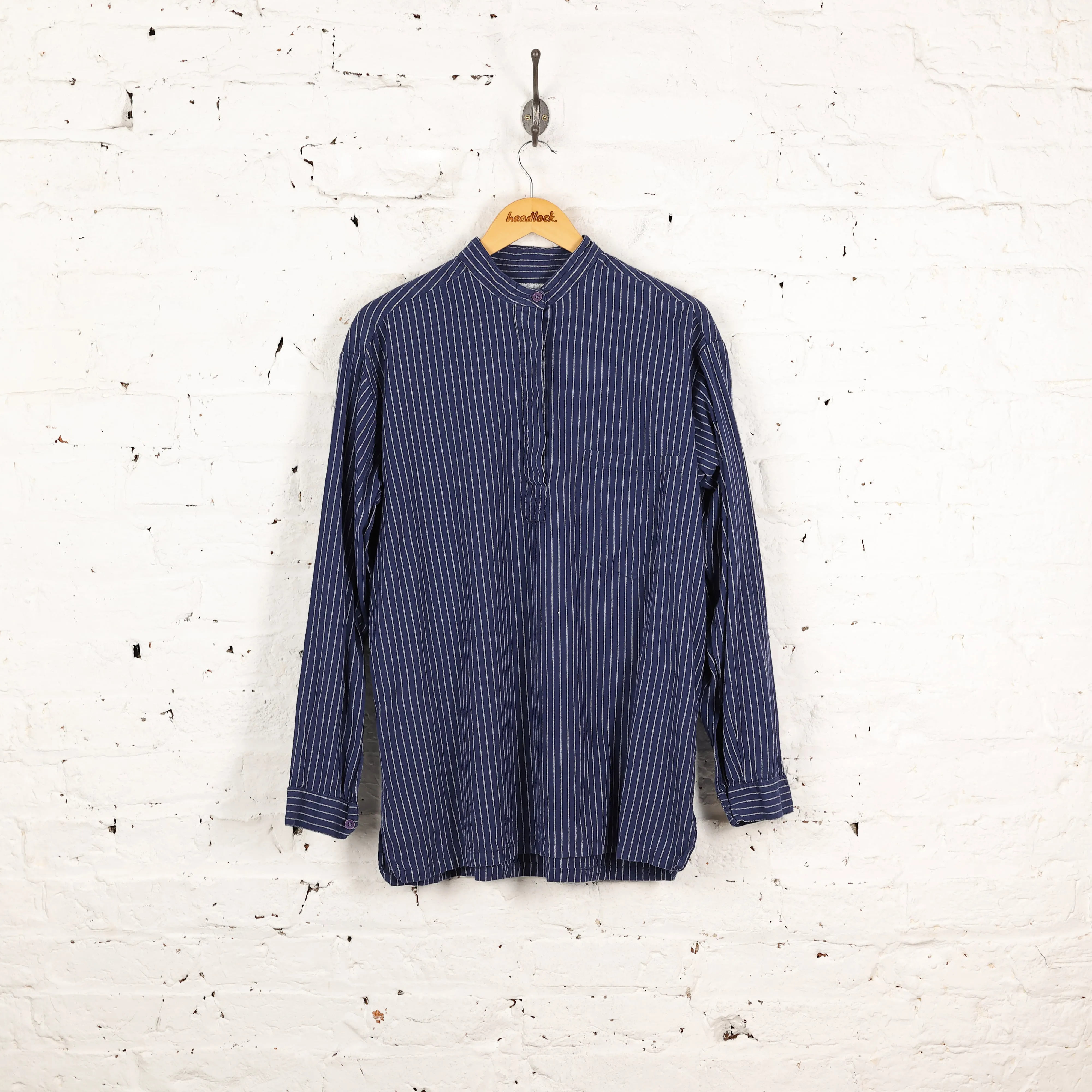 Farmer Stripe Grandad Shirt - Blue - L