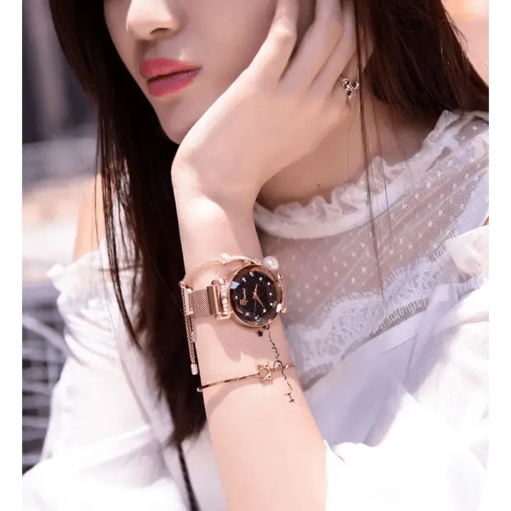Fashion Sky Watches: Analog Quartz Movement with Magnetic Mesh Band