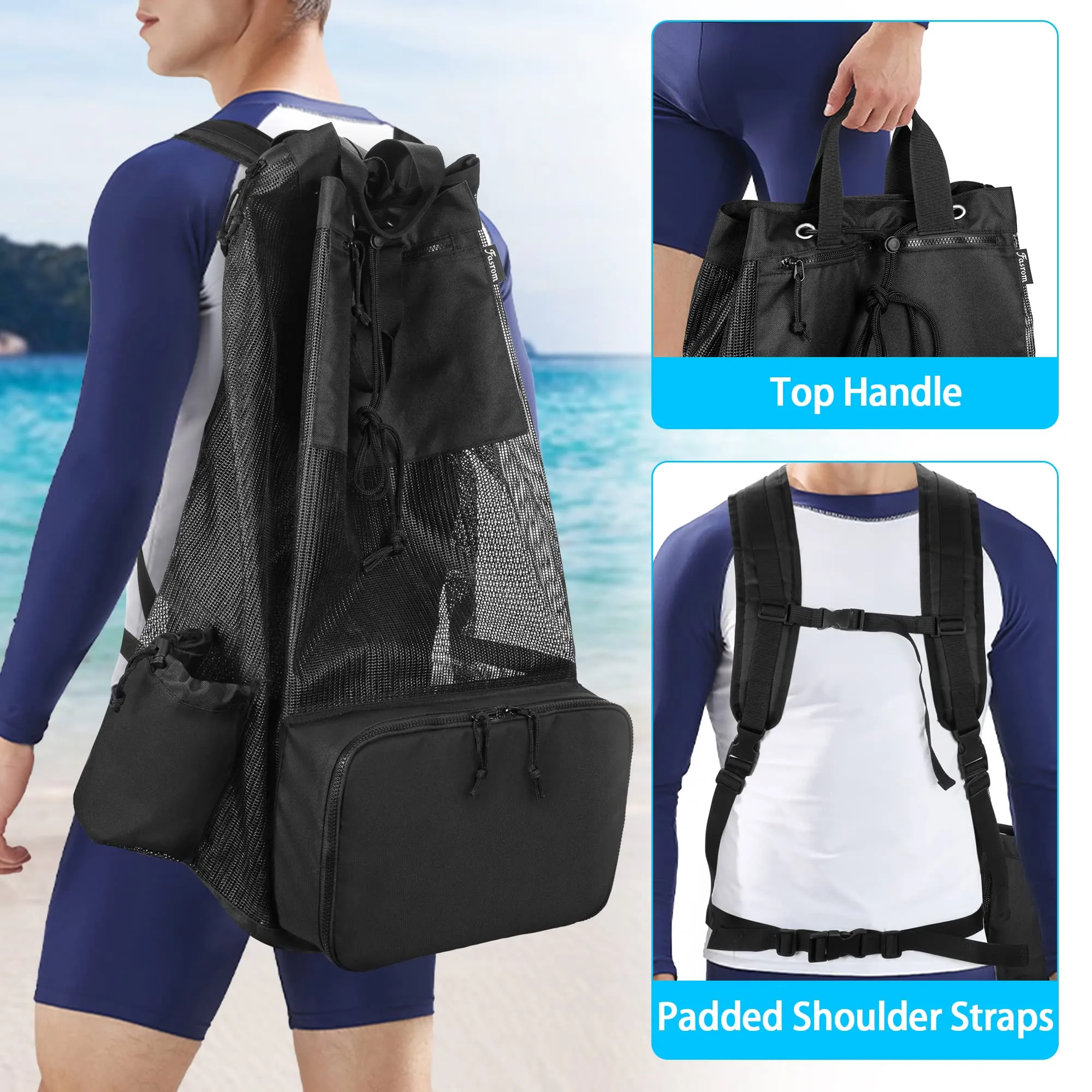 Fasrom XL Scuba Gear Bag, Mesh Dive Backpack for Snorkel Gear, Black (Empty Bag Only, Patent Design)