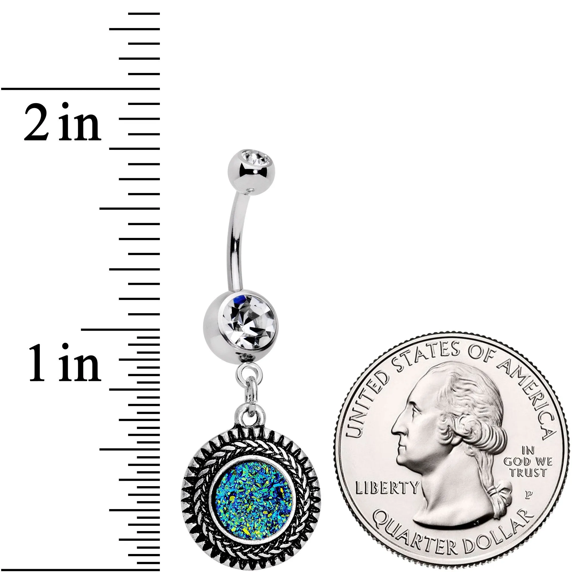 Faux Druzy Quartz Baroque Concentric Circles Dangle Belly Ring