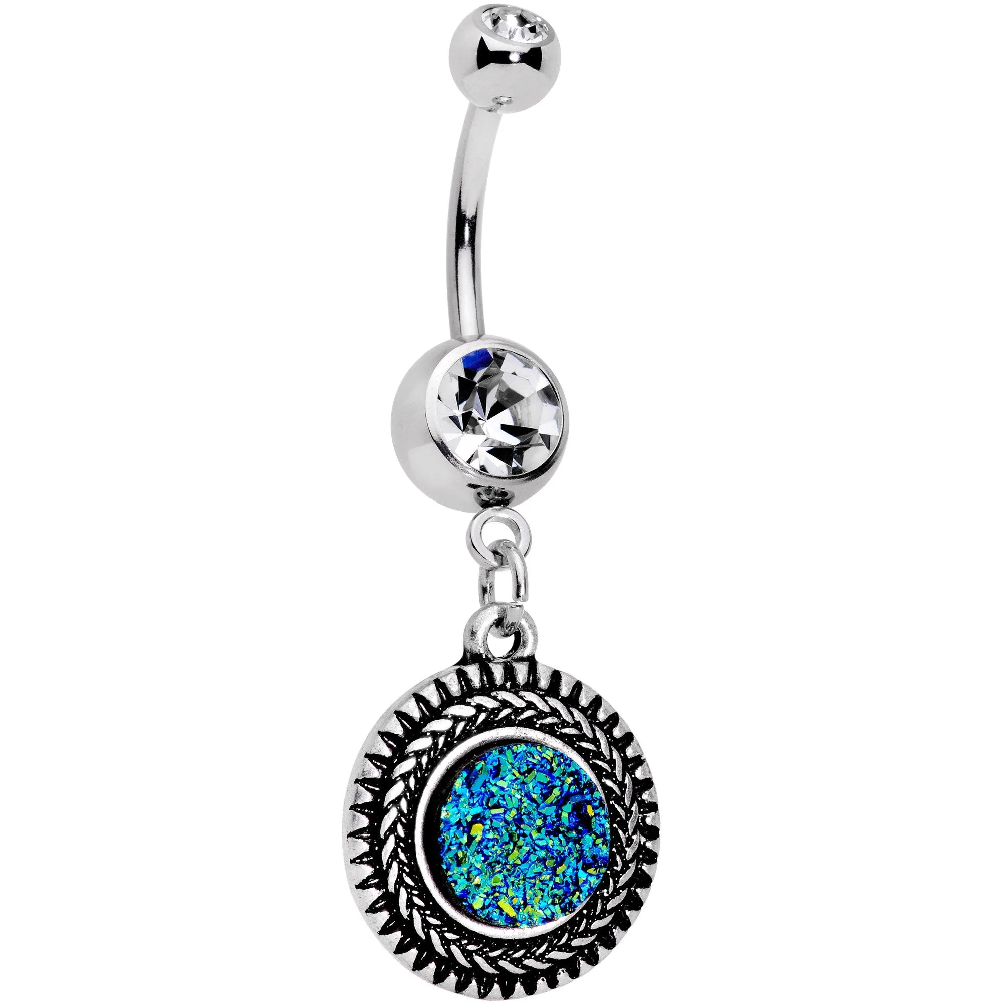 Faux Druzy Quartz Baroque Concentric Circles Dangle Belly Ring