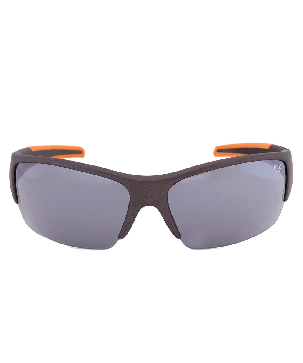 Fila F1048C 800 Rectangular Wrap Sunglasses | Grey and Orange Frame | Grey Lens