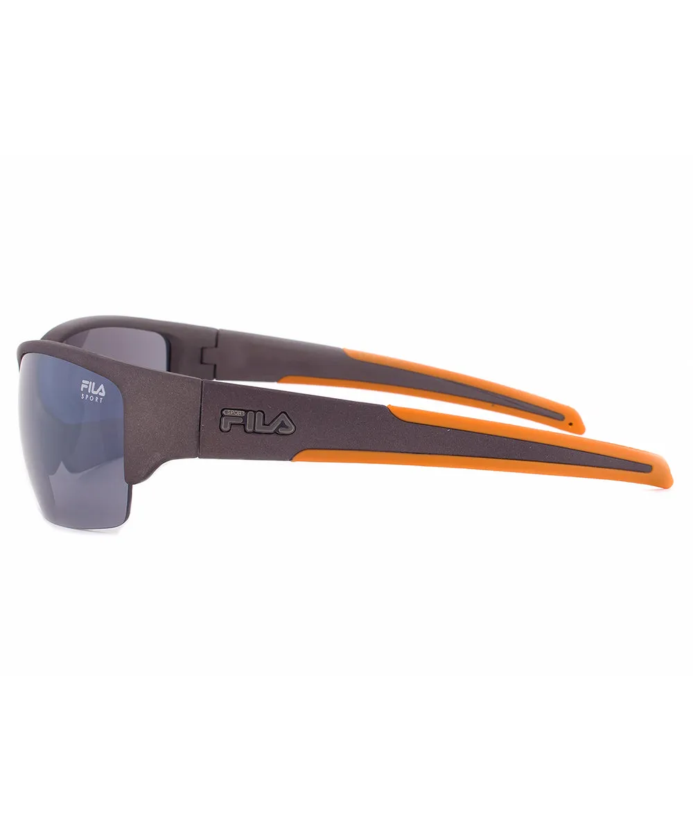 Fila F1048C 800 Rectangular Wrap Sunglasses | Grey and Orange Frame | Grey Lens
