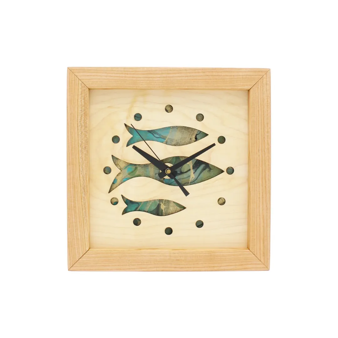 Fish Clock with Blue Swirls
