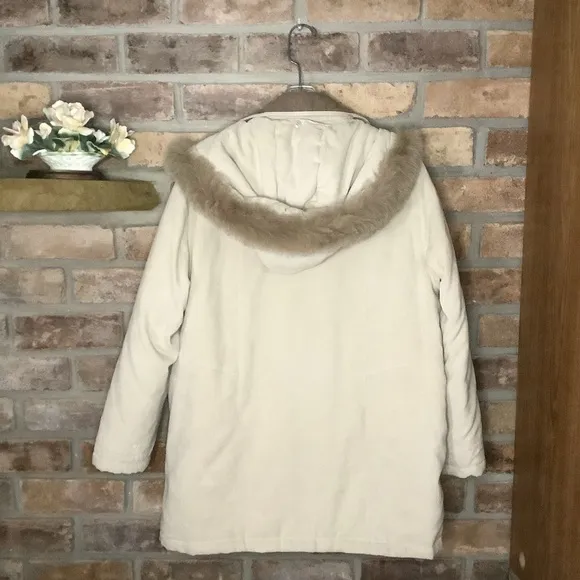 FITZ-WRIGHT Vintage Fur Accented Hooded Cream Parka