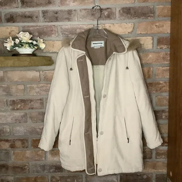 FITZ-WRIGHT Vintage Fur Accented Hooded Cream Parka