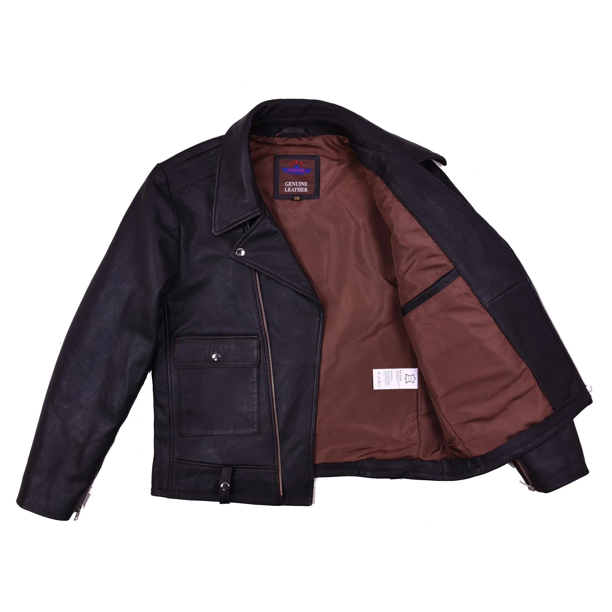 FiveStar Leather Vintage Beck Biker Jacket Goatskin Leather Dark Brown