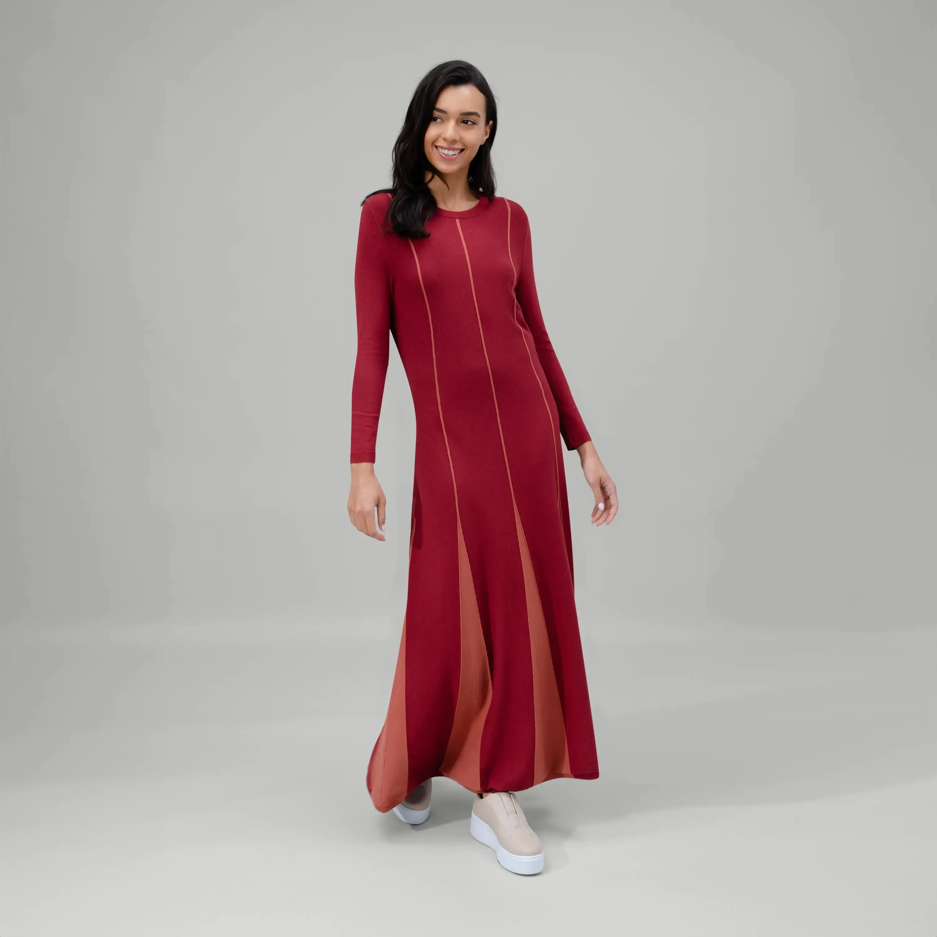 Flared Panel Dress - SEASONAL GRAPE RED