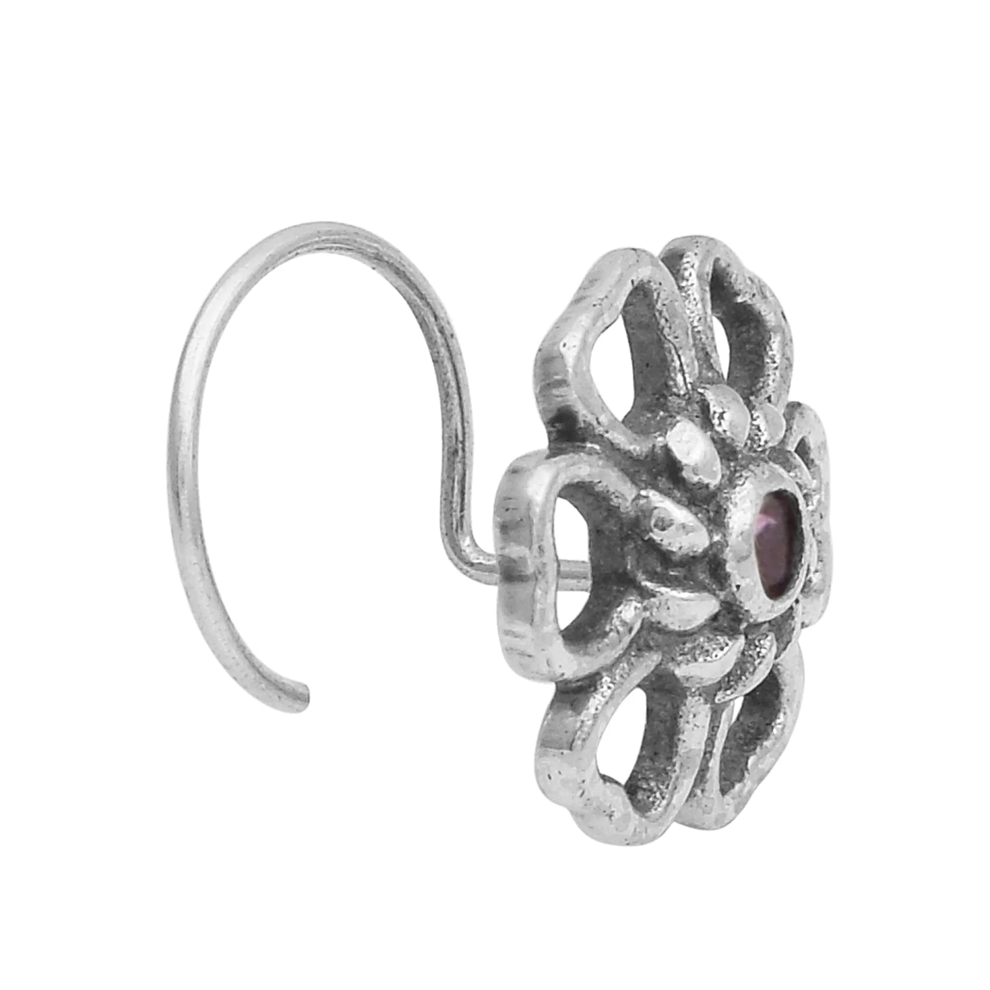 Floral Style Ruby Gemstone Oxidized Nose Pin Vintage Traditional Handmade Nose Pin For Women