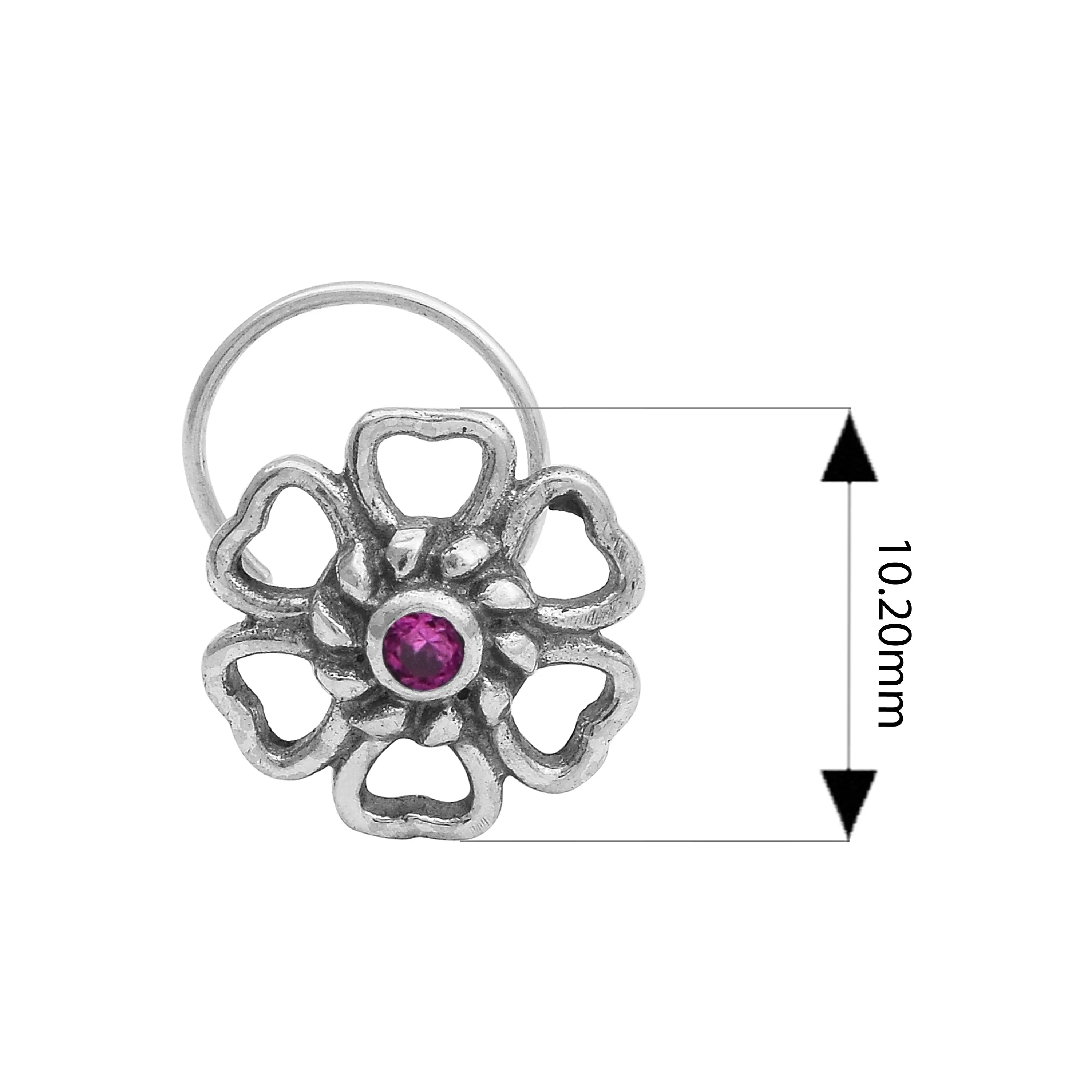 Floral Style Ruby Gemstone Oxidized Nose Pin Vintage Traditional Handmade Nose Pin For Women