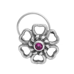 Floral Style Ruby Gemstone Oxidized Nose Pin Vintage Traditional Handmade Nose Pin For Women