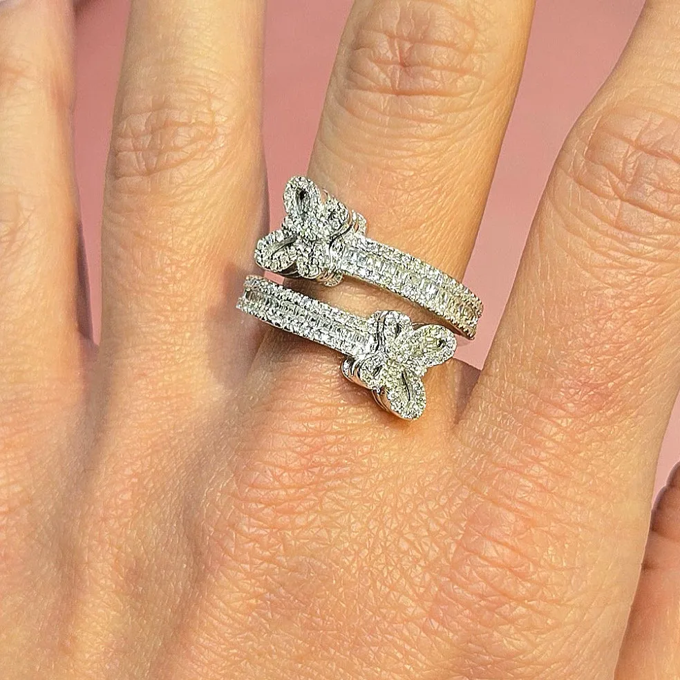 Fluttering Elegance Wrap Sterling Lab-Created Moissanite Double Butterfly Ring - M105619