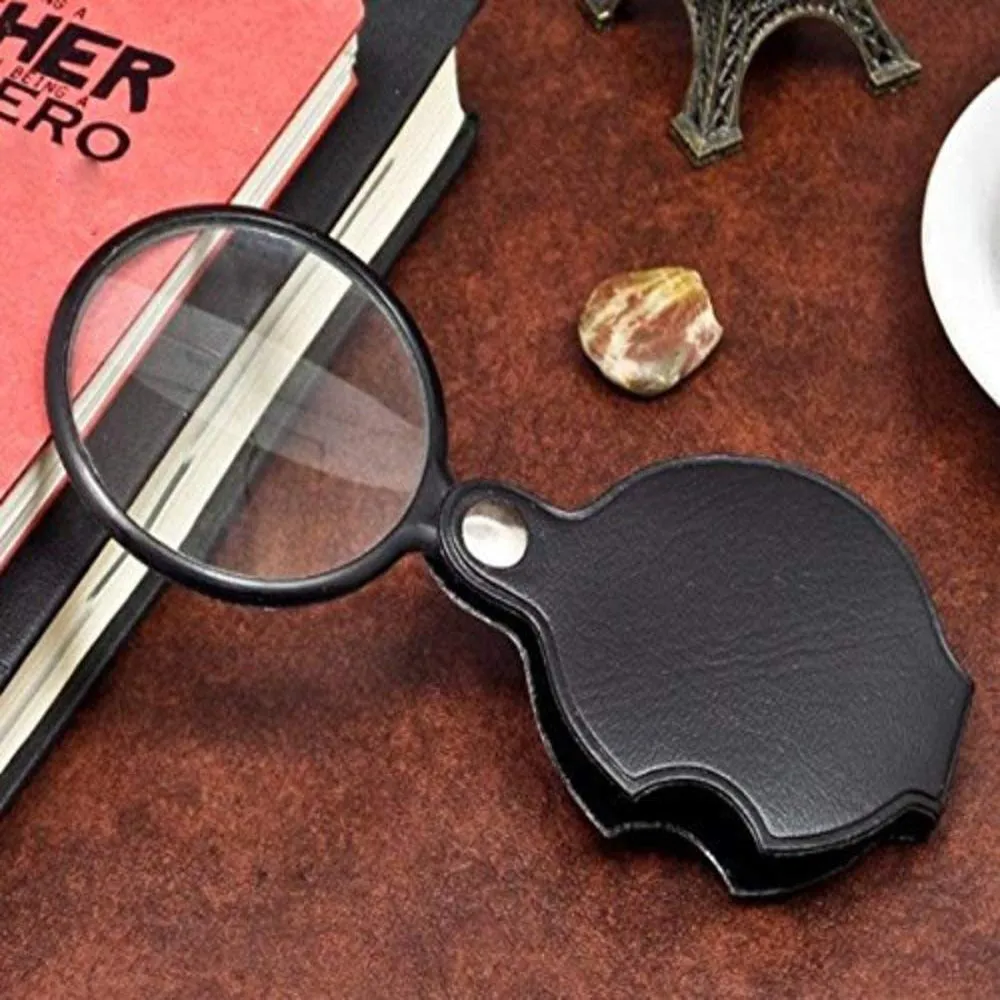 FoldOut Pocket Magnifier with Leather Case - 5x Magnification 50mm Diameter