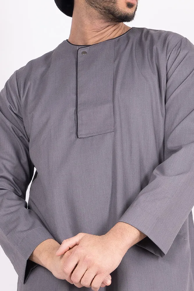 Fossil Grey Piping Thobe