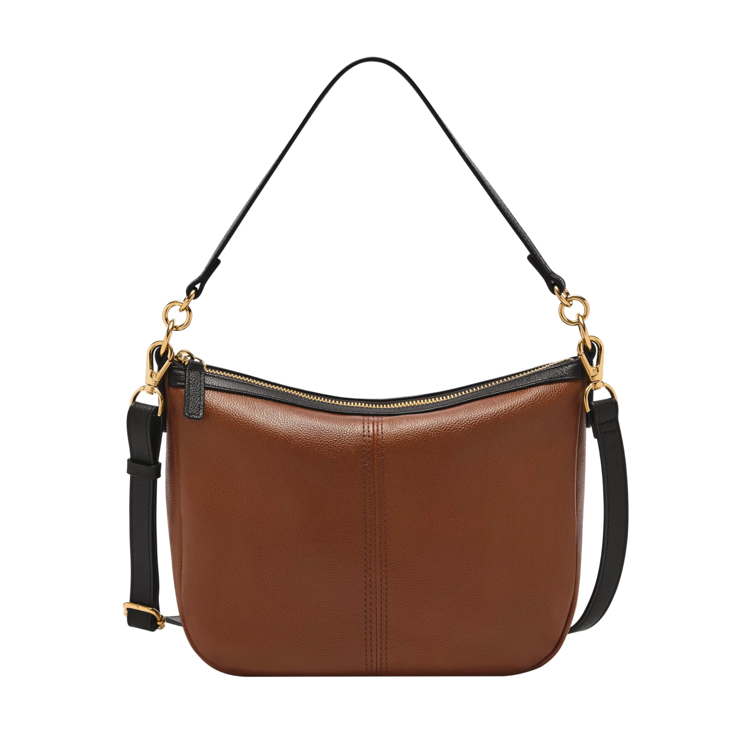 Fossil Women's Jolie Leather Crossbody Purse Handbag, Brown/Black Trim (Model: ZB11093199)