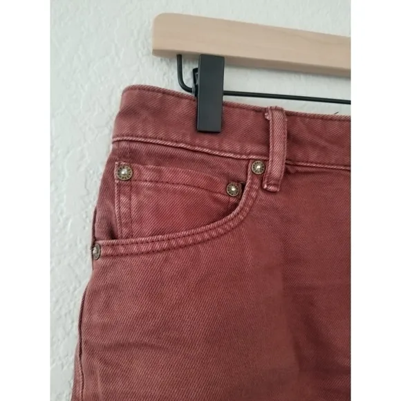 FREE People – We the Free Rust denim front zip it up mini skirt w/ raw edge hem