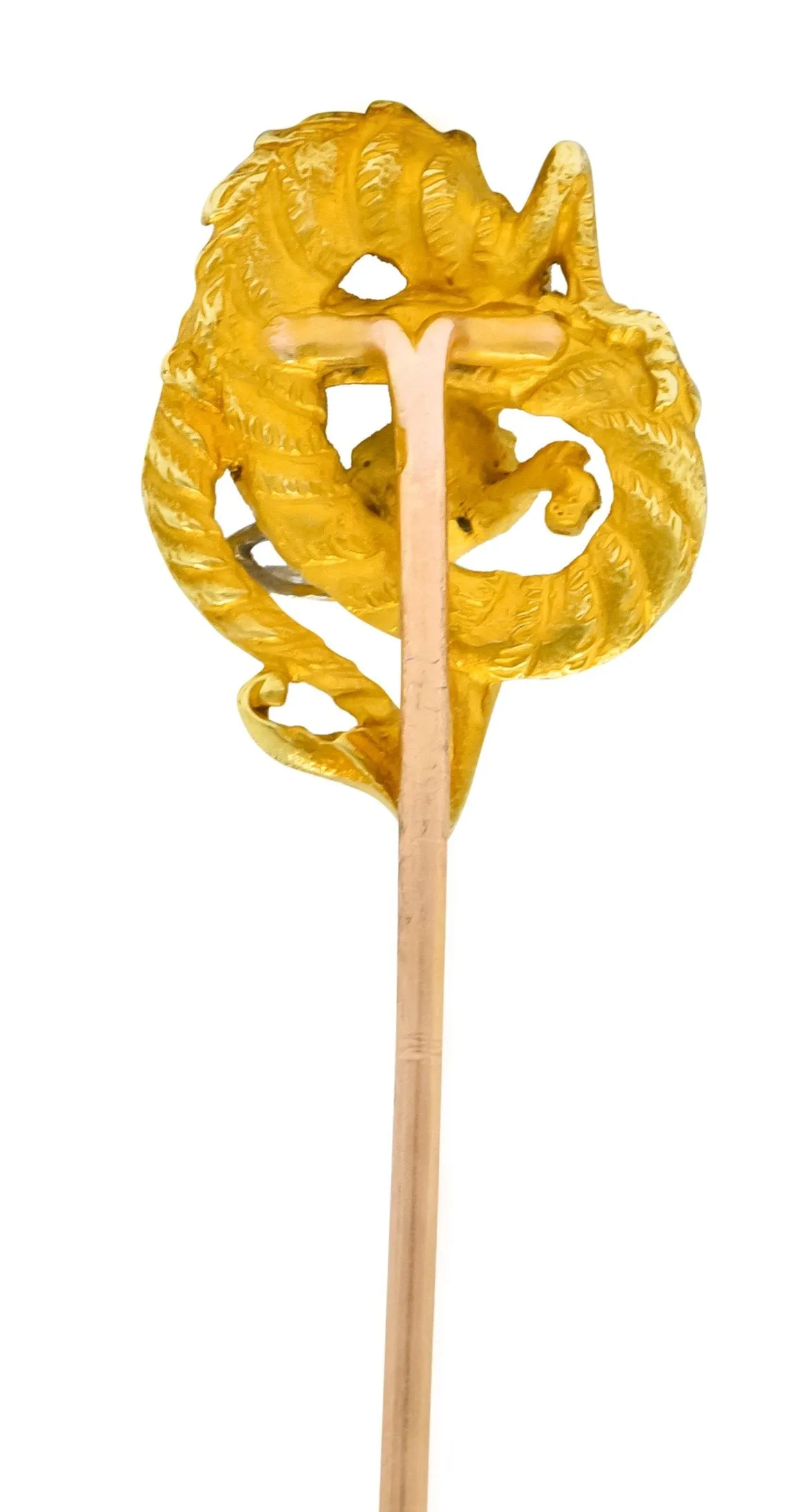French Art Nouveau Marquis Diamond 18 Karat Gold Serpentine Dragon Stickin