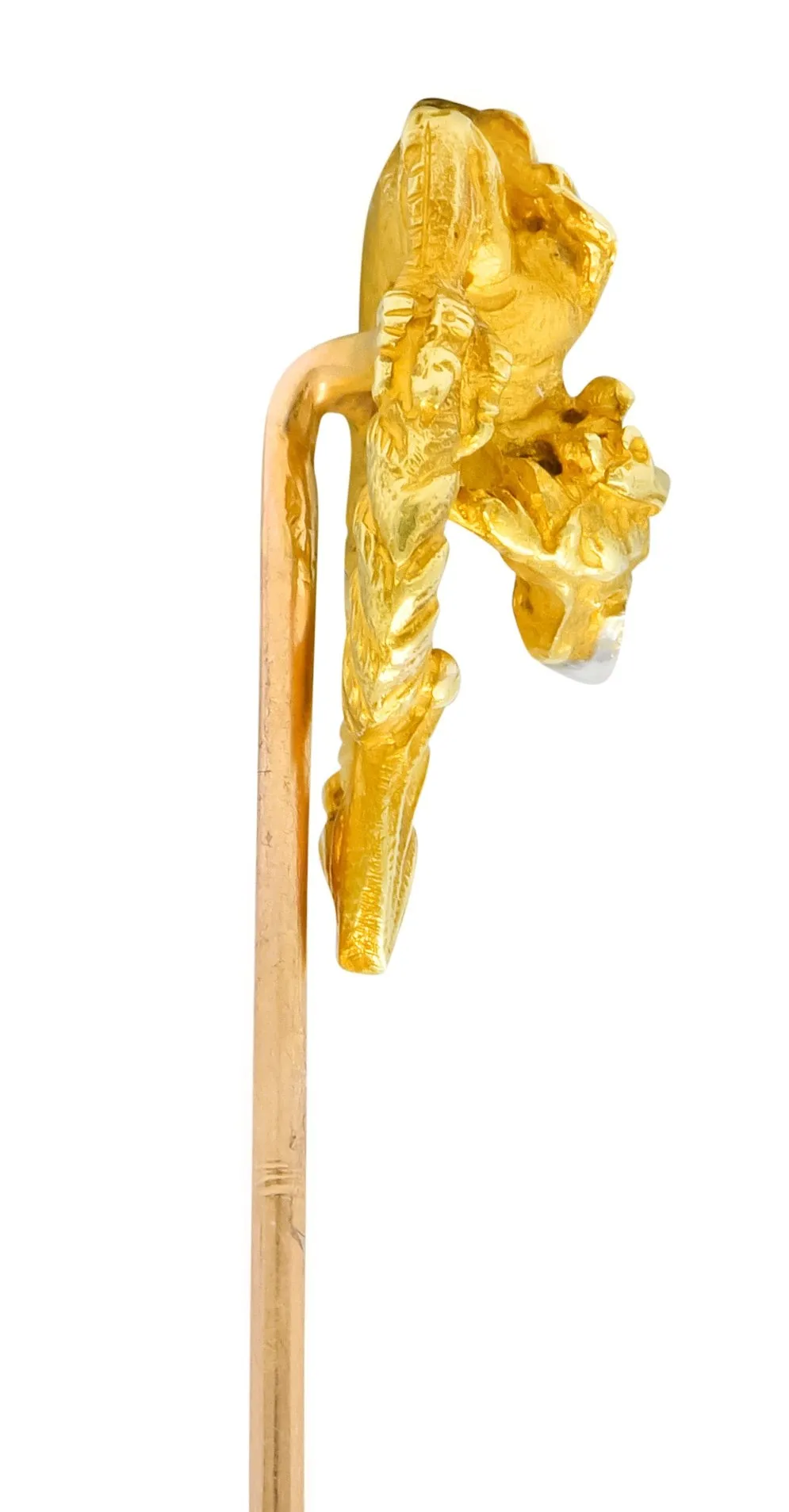 French Art Nouveau Marquis Diamond 18 Karat Gold Serpentine Dragon Stickin