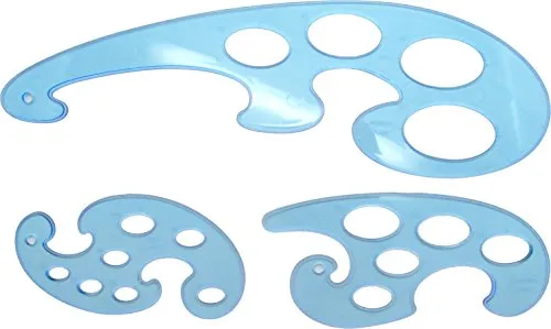 French Curve Ruler in Transparent Reusable Plastic Template Useful as Drafting Tool for Professional Drawing Instrument and Graphing at Work, School or Home Projects in Set of 3 Shapes by Yosogo