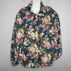 FUDA INTERNATIONAL Vintage Silk Bright Colorful Floral Windbreaker Bomber Jacket