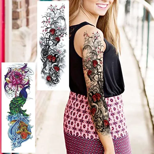 Full Arm Temporary Tattoo Sexy Extra Large Long Lasting Waterproof 3d Fake Tattoo Sleeve for Arms Legs Shoulders 11 Sheets Fashion Body Art Also Easy to DIY Crafts