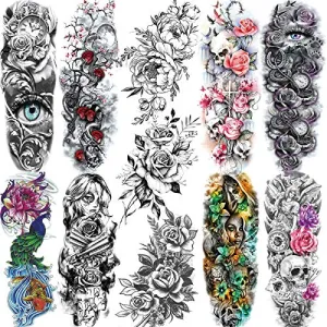 Full Arm Temporary Tattoo Sexy Extra Large Long Lasting Waterproof 3d Fake Tattoo Sleeve for Arms Legs Shoulders 11 Sheets Fashion Body Art Also Easy to DIY Crafts