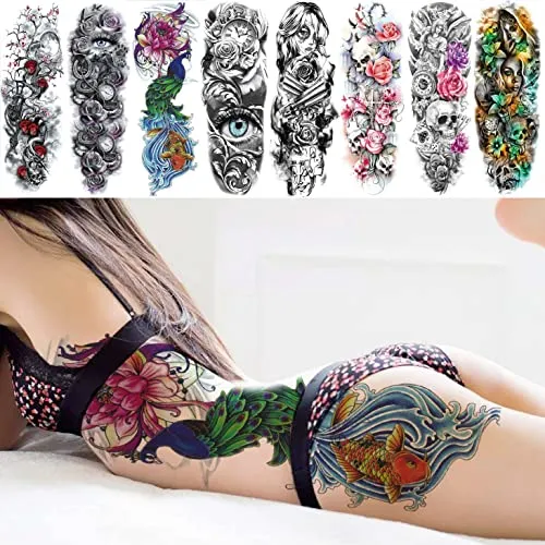 Full Arm Temporary Tattoo Sexy Extra Large Long Lasting Waterproof 3d Fake Tattoo Sleeve for Arms Legs Shoulders 11 Sheets Fashion Body Art Also Easy to DIY Crafts