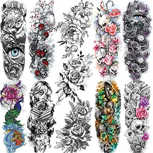 Full Arm Temporary Tattoo Sexy Extra Large Long Lasting Waterproof 3d Fake Tattoo Sleeve for Arms Legs Shoulders 11 Sheets Fashion Body Art Also Easy to DIY Crafts