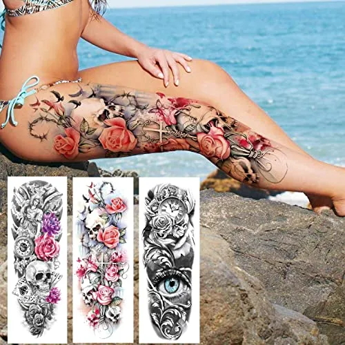 Full Arm Temporary Tattoo Sexy Extra Large Long Lasting Waterproof 3d Fake Tattoo Sleeve for Arms Legs Shoulders 11 Sheets Fashion Body Art Also Easy to DIY Crafts