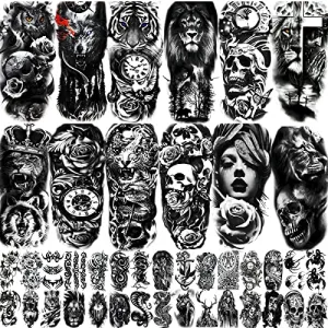 Full Arm Temporary Tattoo Sexy Extra Large Long Lasting Waterproof 3d Fake Tattoo Sleeve for Arms Legs Shoulders 12 Sheets Fashion Body Art Also Easy to DIY Crafts