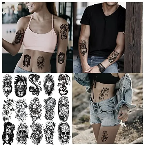 Full Arm Temporary Tattoo Sexy Extra Large Long Lasting Waterproof 3d Fake Tattoo Sleeve for Arms Legs Shoulders 12 Sheets Fashion Body Art Also Easy to DIY Crafts