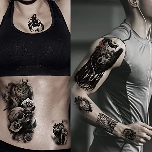 Full Arm Temporary Tattoo Sexy Extra Large Long Lasting Waterproof 3d Fake Tattoo Sleeve for Arms Legs Shoulders 12 Sheets Fashion Body Art Also Easy to DIY Crafts