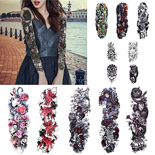 Full Arm Temporary Tattoo  Sexy Extra Large Long Lasting Waterproof 3d Fake Tattoo Sleeve  for Arms Legs Shoulders 12 Sheets