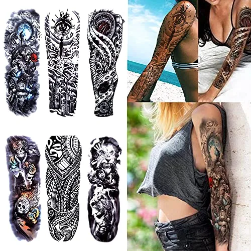 Full Arm Temporary Tattoo  Sexy Extra Large Long Lasting Waterproof 3d Fake Tattoo Sleeve  for Arms Legs Shoulders 12 Sheets