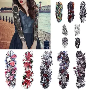 Full Arm Temporary Tattoo  Sexy Extra Large Long Lasting Waterproof 3d Fake Tattoo Sleeve  for Arms Legs Shoulders 12 Sheets