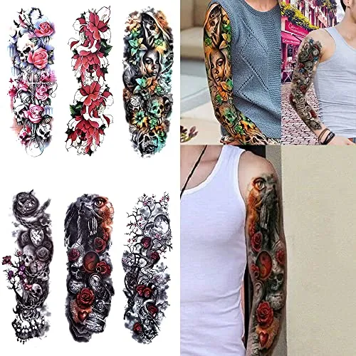 Full Arm Temporary Tattoo  Sexy Extra Large Long Lasting Waterproof 3d Fake Tattoo Sleeve  for Arms Legs Shoulders 12 Sheets
