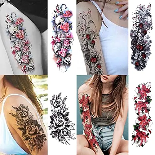 Full Arm Temporary Tattoo  Sexy Extra Large Long Lasting Waterproof 3d Fake Tattoo Sleeve  for Arms Legs Shoulders 12 Sheets
