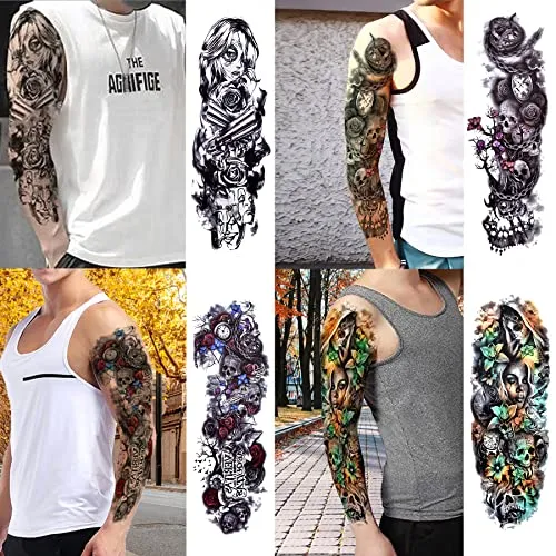 Full Arm Temporary Tattoo  Sexy Extra Large Long Lasting Waterproof 3d Fake Tattoo Sleeve  for Arms Legs Shoulders 12 Sheets
