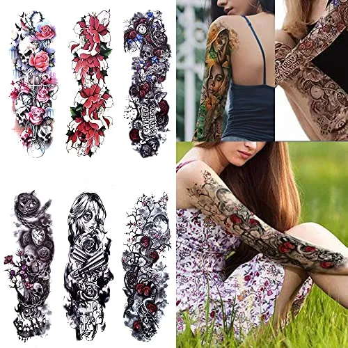 Full Arm Temporary Tattoo  Sexy Extra Large Long Lasting Waterproof 3d Fake Tattoo Sleeve  for Arms Legs Shoulders 12 Sheets