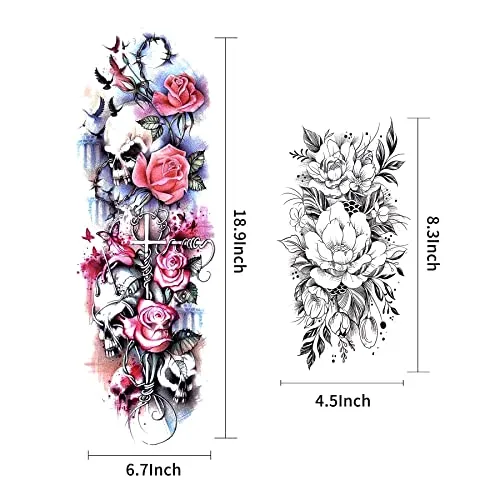 Full Arm Temporary Tattoo  Sexy Extra Large Long Lasting Waterproof 3d Fake Tattoo Sleeve  for Arms Legs Shoulders 12 Sheets