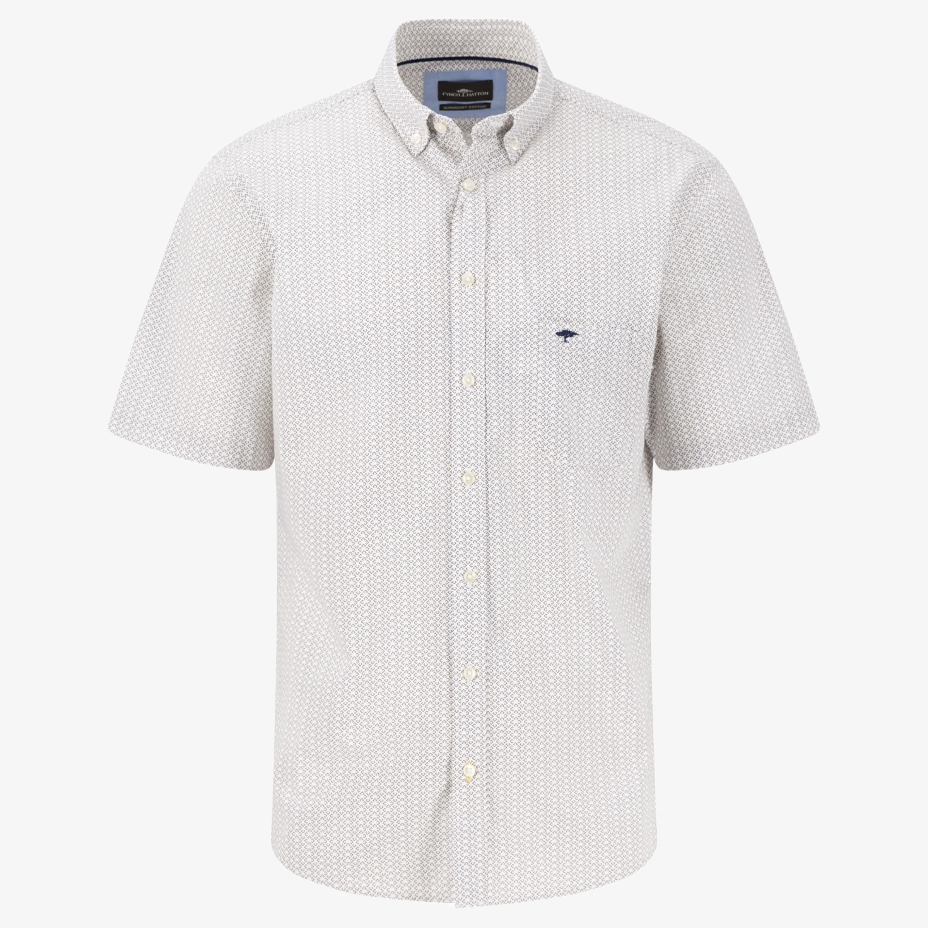 Fynch-Hatton Cotton Poplin Short Sleeve Patterned Shirt - Vivid Yellow