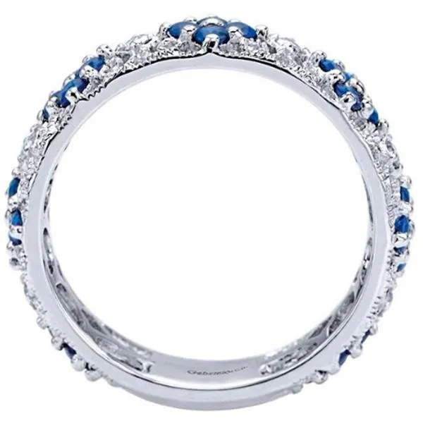 Gabriel & Co. Blue Sapphire and Diamond Floral Themed Ring