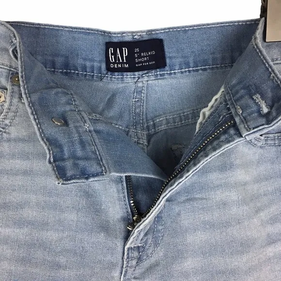 GAP Jean Shorts 5” Relaxed Short Frayed Raw Hem Light Wash Stretch Denim Size 25