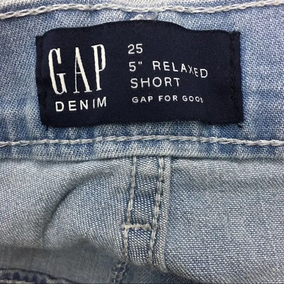 GAP Jean Shorts 5” Relaxed Short Frayed Raw Hem Light Wash Stretch Denim Size 25