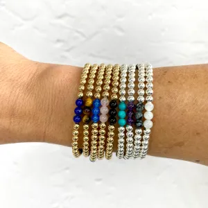 Gemstone Bracelets with Silver or Gold Beads