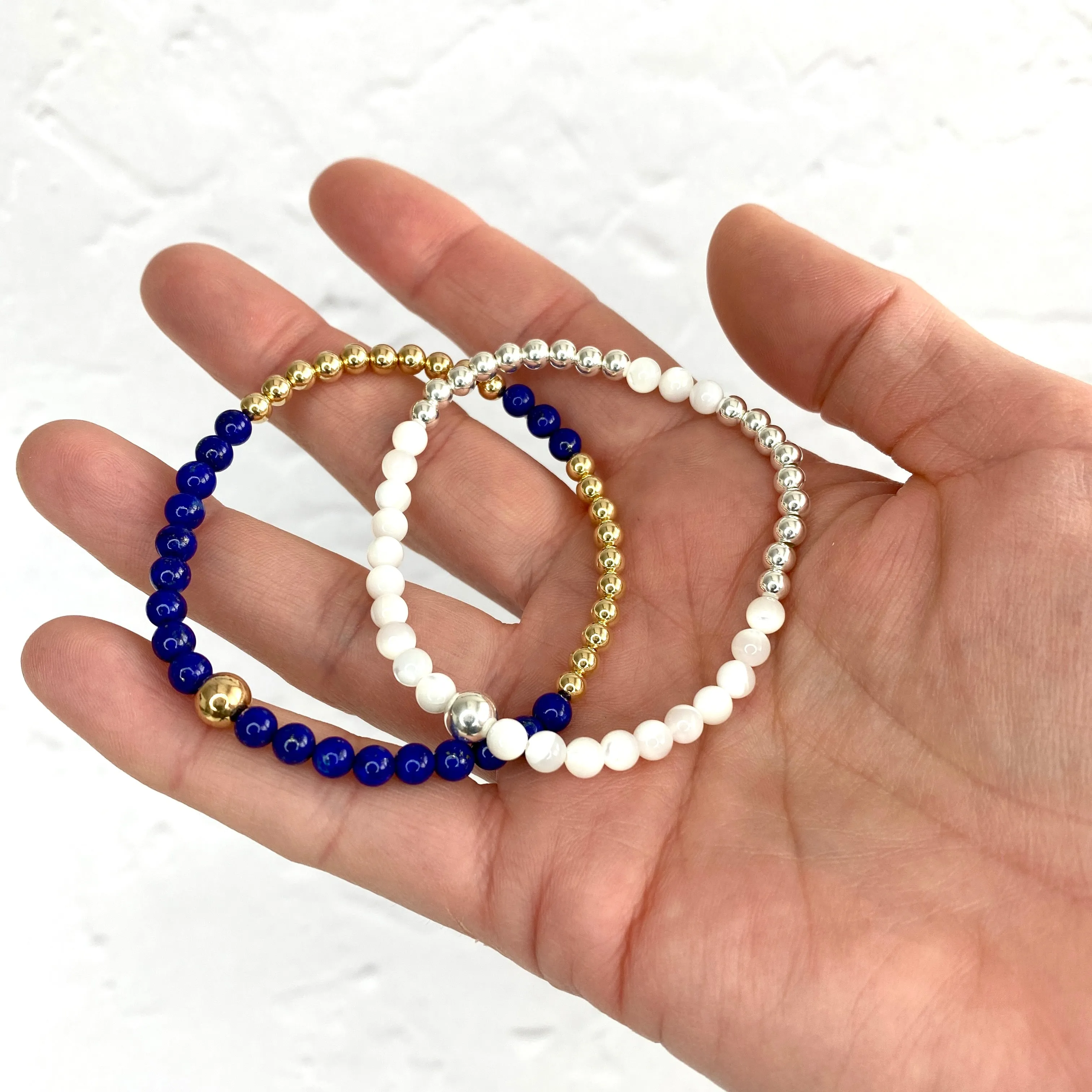 Gemstone Bracelets with Silver or Gold Beads